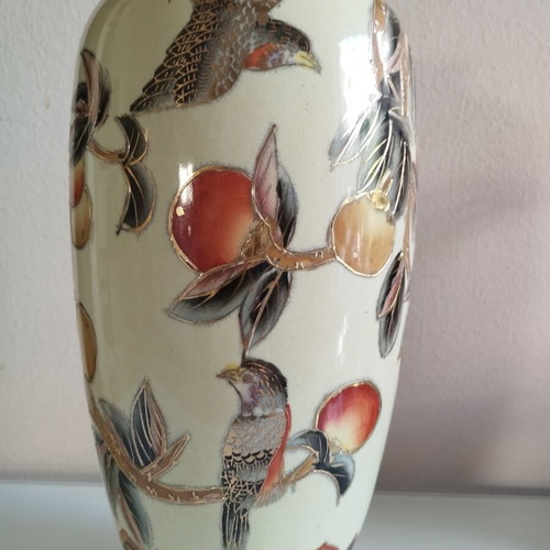 Royal Satsuma vase vintage, handpainted gilt enamel, 25.5cm