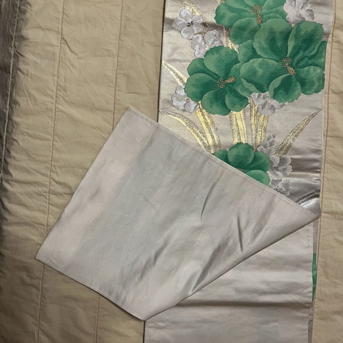 Kimono Obi belt like new, silk, beige and gold, 440cm length