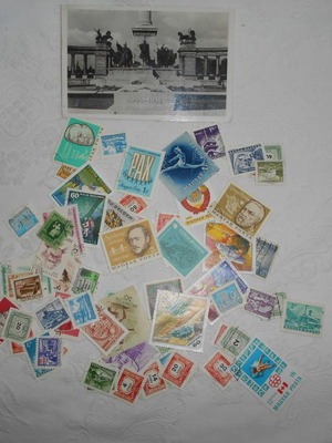 Hungarian stamps 80 sealed pieces and World War I memorial postcard used