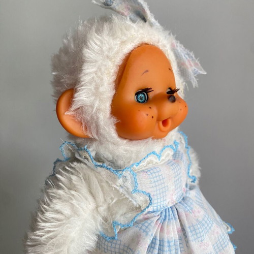 El Greco vintage white monkey plush toy in dress
