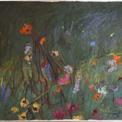 Original painting "Meadow with flowers" oil on paper 41x36cm new