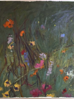 Original painting "Meadow with flowers" oil on paper 41x36cm new