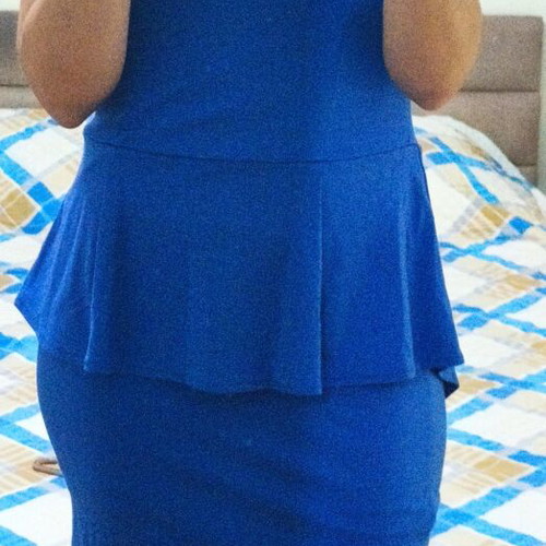 Peplum Style Blue Midi Dress like new with black mesh detail