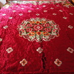 Velvet vintage quilt set with two pillowcases, burgundy