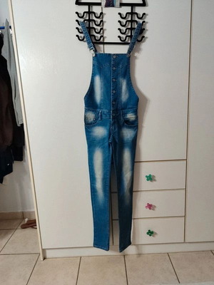 Denim jumpsuit with straps Small like new, blue