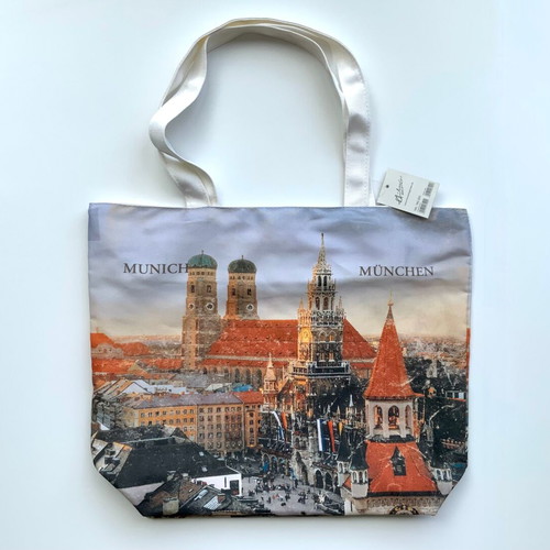 Munich Fabric Shoulder Bag with Travel Print New