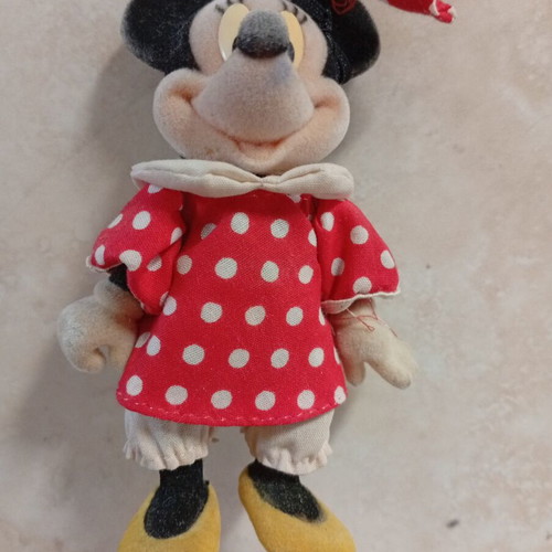 Minnie Mouse vintage flocked figure, red polka dot dress