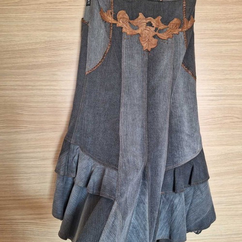 Monica Magni denim skirt size S new with brown leather details