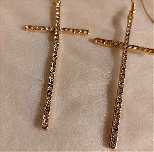 Μεγάλα σκουλαρίκια σχήμα σταυρού / Golden Crystal Oversized Cross Earrings