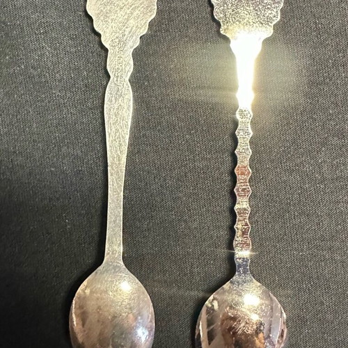 Collectible souvenir spoons used, 2 pieces, European cities, one silver-plated
