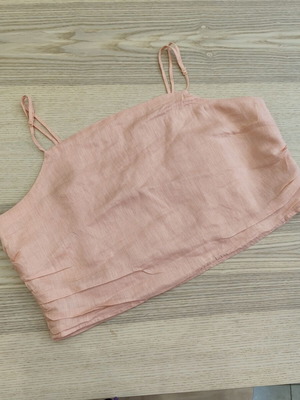 H&M linen crop top peach with tie