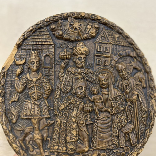 Antique wax plaque 1718, Adoration of the Magi