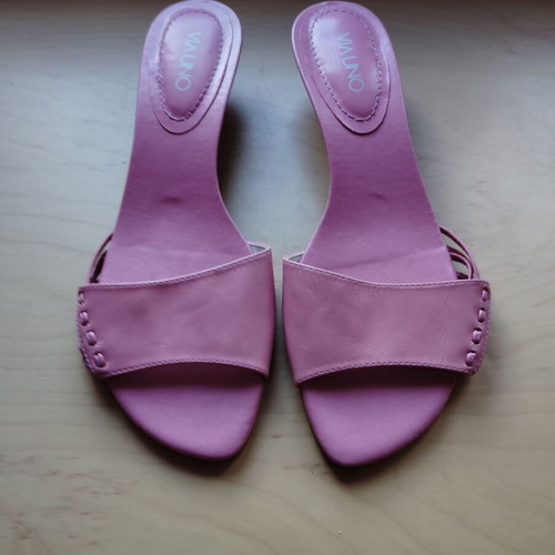 Pink slippers natural leather like new, size 41