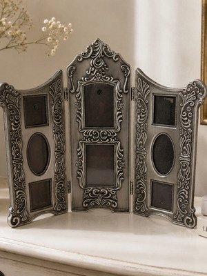 Godinger Victorian Bouquets Silver Plated 3-Panel Folding Photo Frame