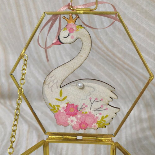 Glass boxes set of 2 with swan candy bar decoration, new