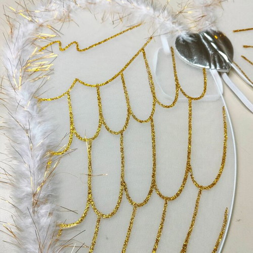Angel Set with Halo Headband and Large White Wings with Gold Details 49cm