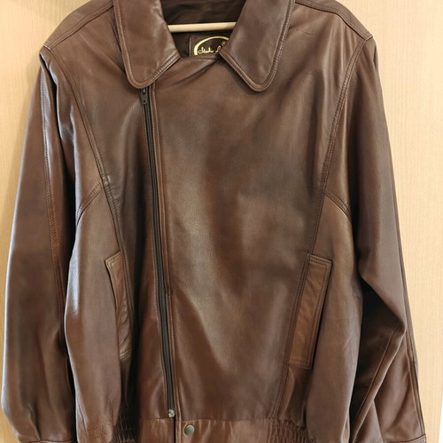 Men's brown leather jacket like new with zipper XL