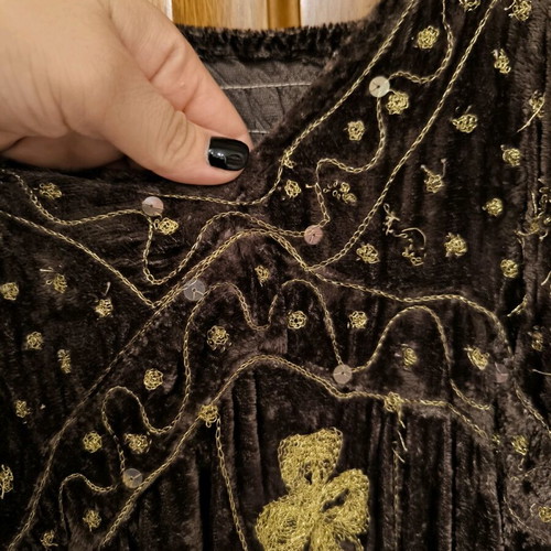 Velvet summer women's dress brown green with straps like new