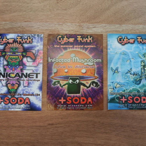 Vintage Psytrance/Goa Trance Flyer 2002 Cyberfunk, 3 used pieces
