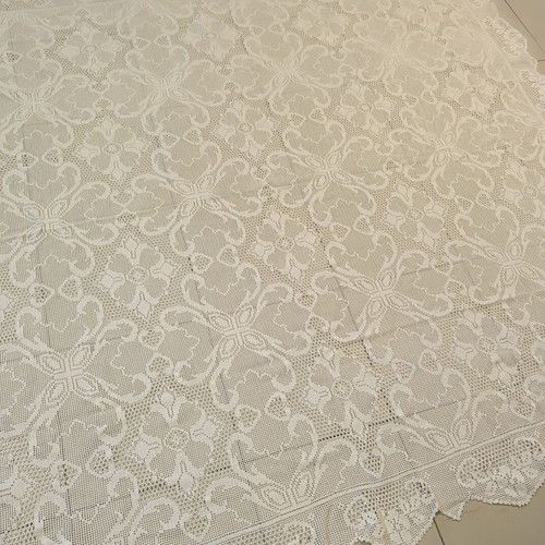 Vintage Handmade Tablecloth with Crochet, Large, Like New