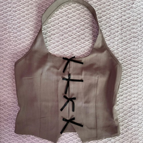 Elegant top with black bows, grey, size S