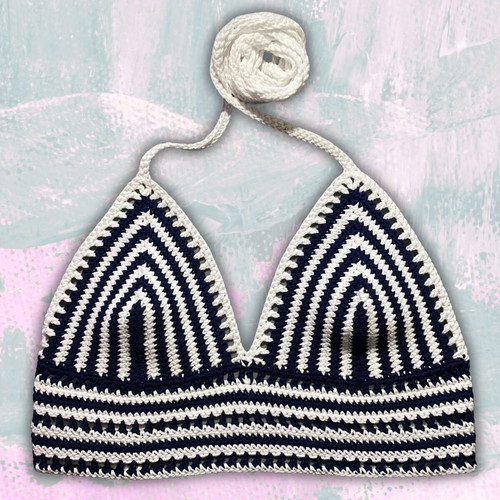 Handmade Top Bralette White & Navy Size S