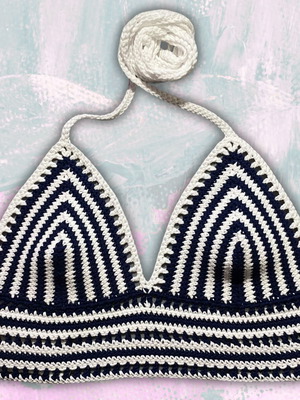 Handmade Top Bralette White & Navy Size S