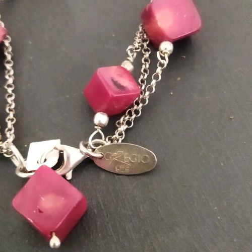 Silver bracelet chain Gregio new with red stones