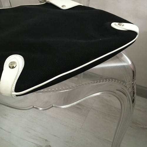 John Richmond shoulder bag used, genuine leather and fabric, black and white