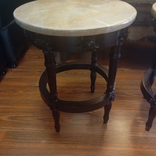 Set of two classic round side tables with marble tops