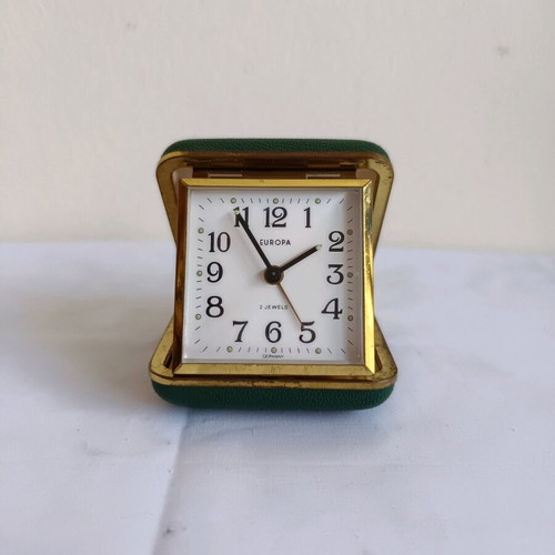 Vintage German travel clock used, tabletop