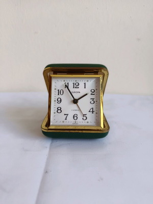 Vintage German travel clock used, tabletop