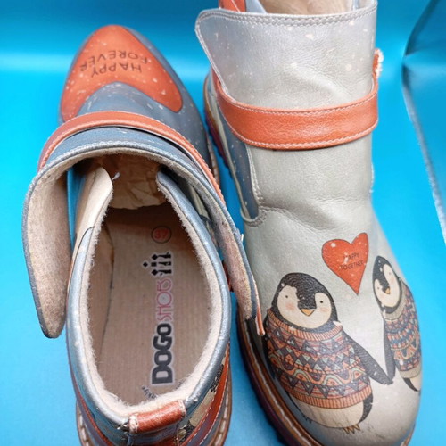 DOGO leather ankle boots used, hand-painted, size 37, multicolor