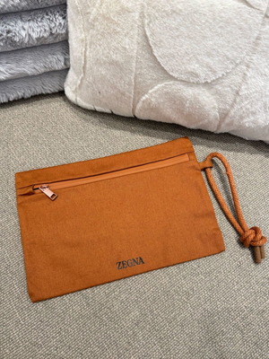 Zegna clutch pouch new, brown-orange