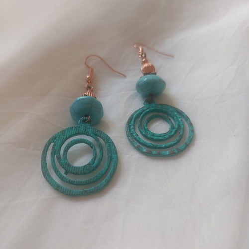Copper Orbit boho earrings with turquoise patina