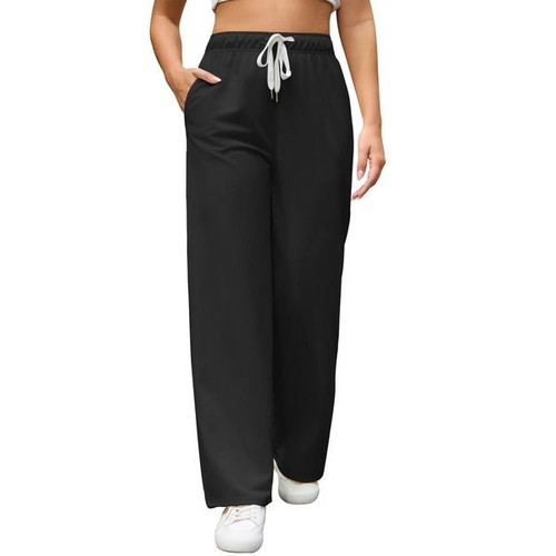 Women's black wide-leg sports pants with high waist, size M