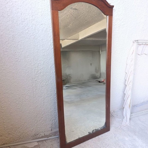 Vintage wooden floor wall mirror with arched frame used