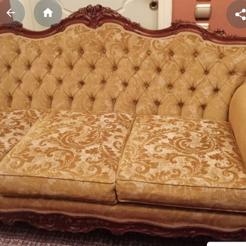 Handmade three-seater sofa like new with walnut wood and rose design