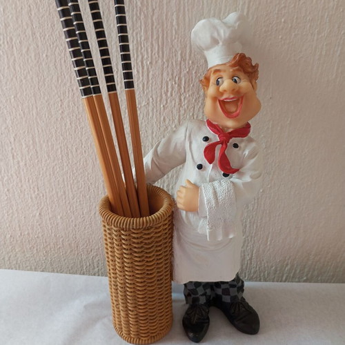 Chef figure chopstick holder with wooden chopsticks