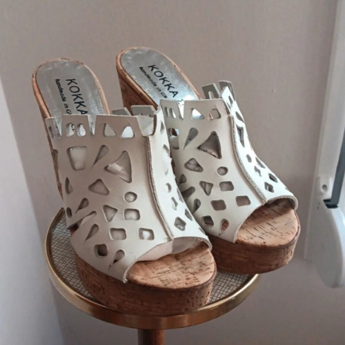 Kokka leather high-heeled mule with cork heel size 39