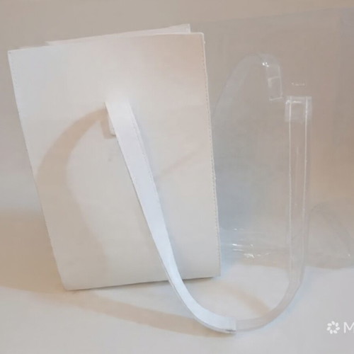 Transparent shoulder bag like new, white with minor stains