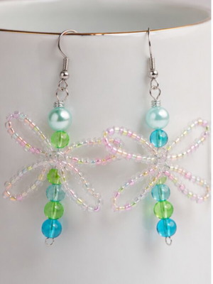 Dragonfly earrings handmade with glass beads in pastel colors