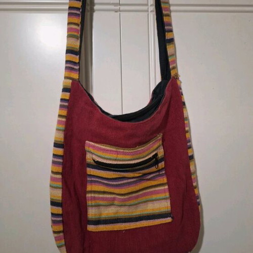 Boho crossbody bag used, fabric, red multicolor