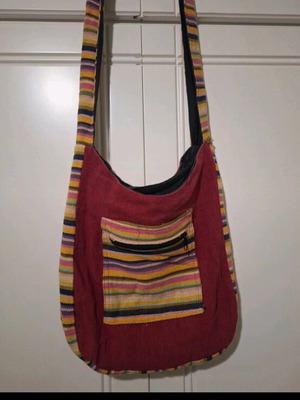 Boho crossbody bag used, fabric, red multicolor