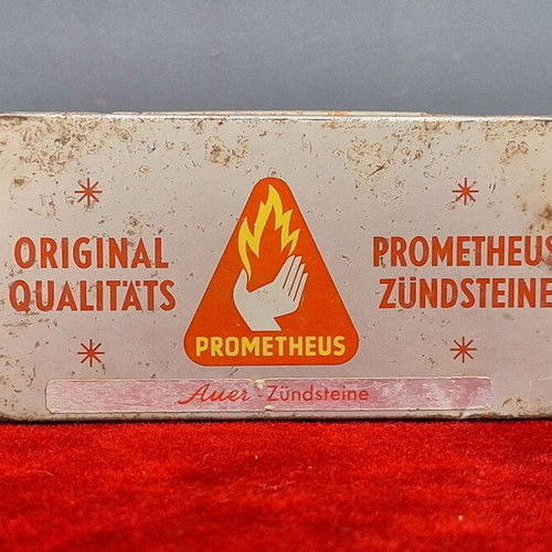 Prometheus metal box used, vintage lighter flints packaging