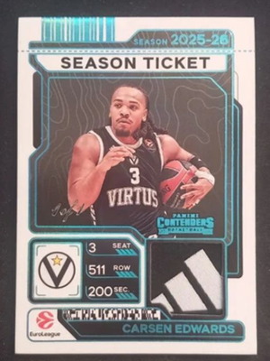 Carsen Edwards 1 of 1 patch Adidas logo Euroleague Panini Contenders card nm condition