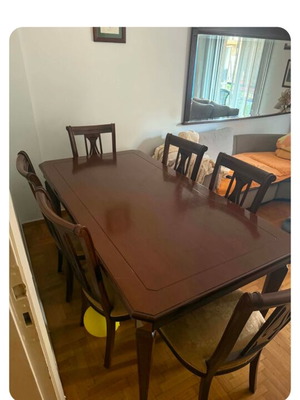 Dining table with 6 chairs, buffet with mirror, 2 armchairs, dresser with mirror, washing machine 9 kg used