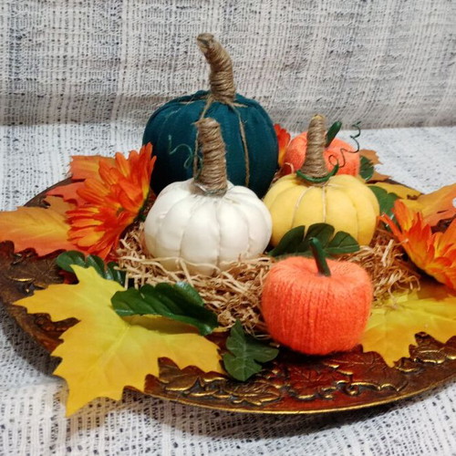Autumn arrangement with handmade fabric pumpkins set like new