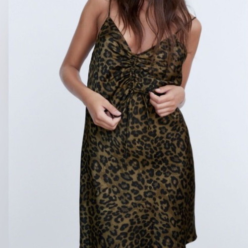 Zara satin mini dress like new, brown and green