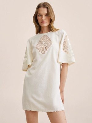 Mango mini dress Small used with applique embroidery beige